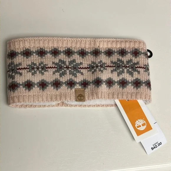NEW/NWT Timberland Pink Fair Isle Knit Fleece Lined Headband OS NEW/NWT Timberland Pink Fair Isle Knit Fleece Lined Headband  main image 4